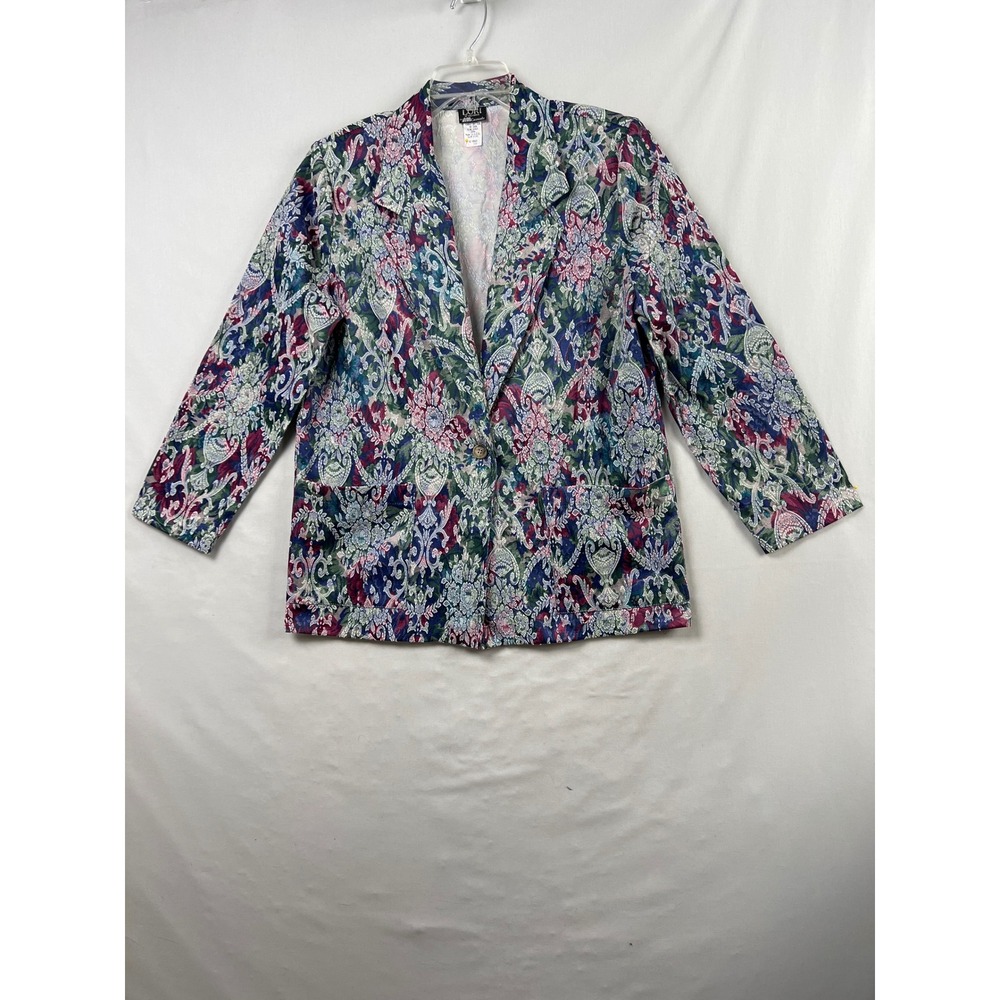 Lori of California Blazer Womens 12 Multicolor Damask Paisley Jacquard Jacket